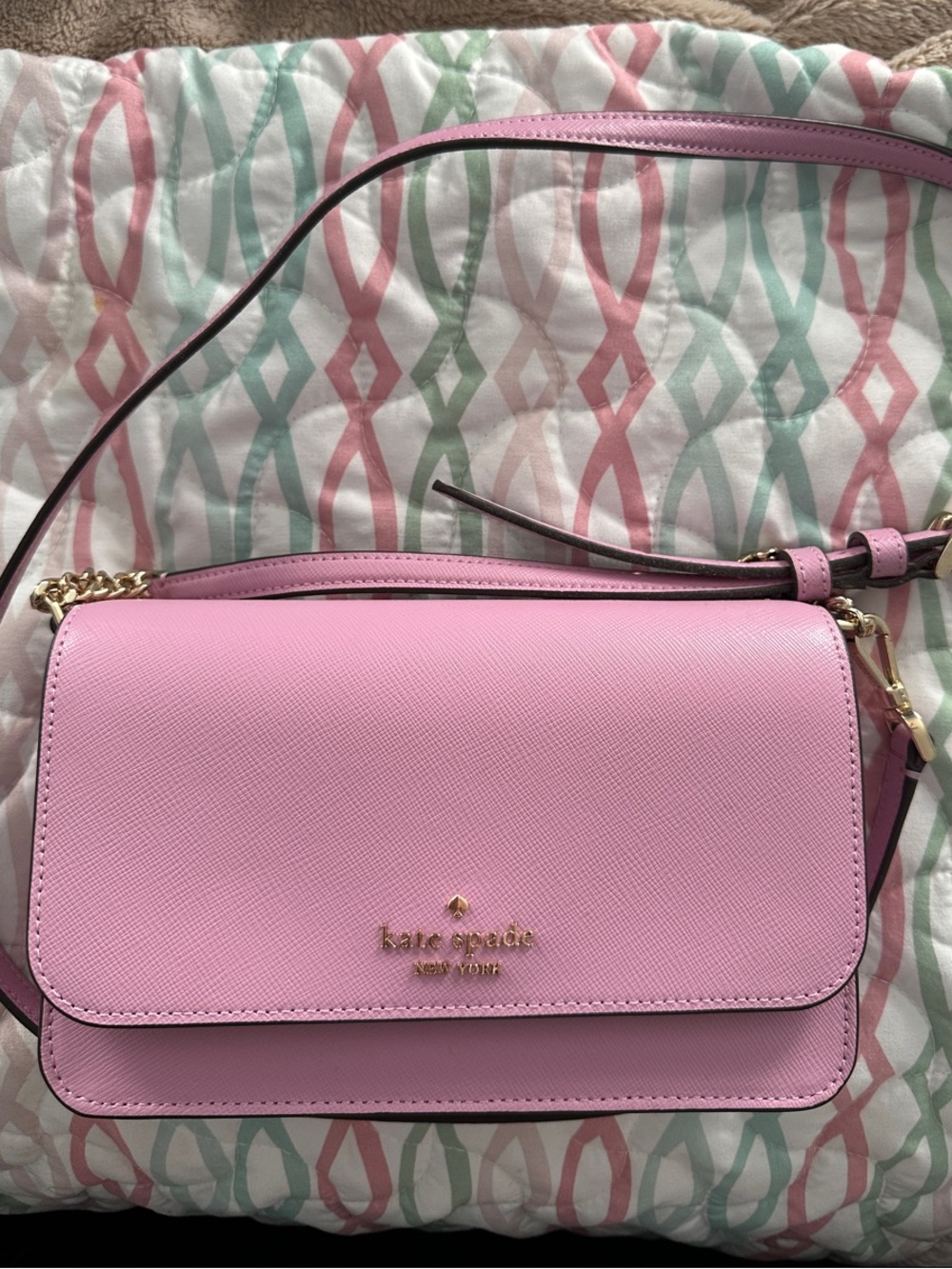 kate spade pink saffiano crossbody with gold hardware